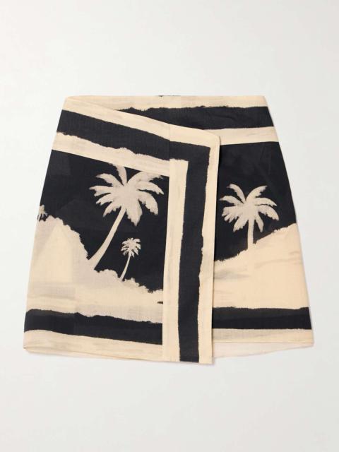 Johanna Ortiz Velereando printed organic cotton-voile mini wrap skirt Black