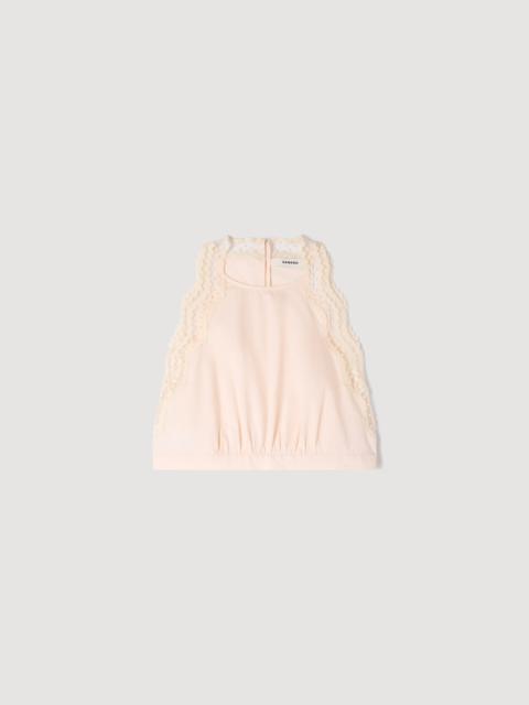 Sandro COTTON CROP TOP WITH LACE TRIM