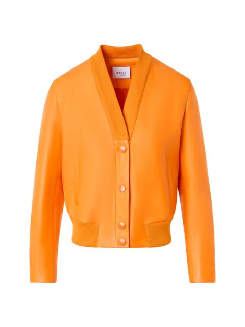 AKRIS Women's Crinkled Leather V-Neck Bomber Jacket - Orange