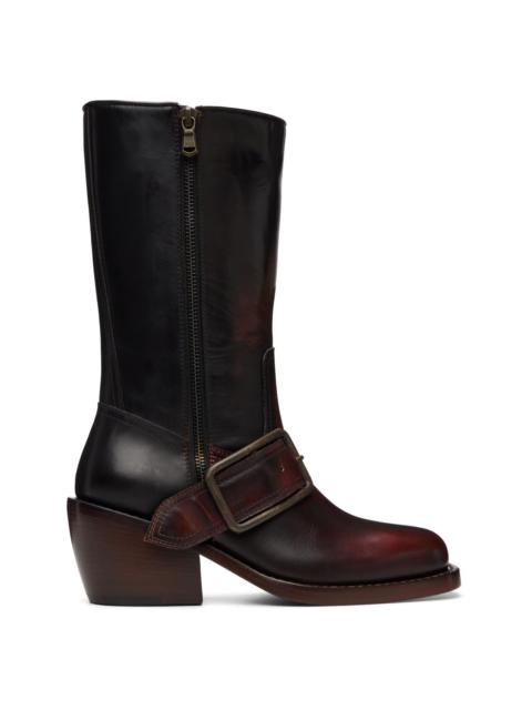 Dries Van Noten Black & Red Buckled Leather Boots