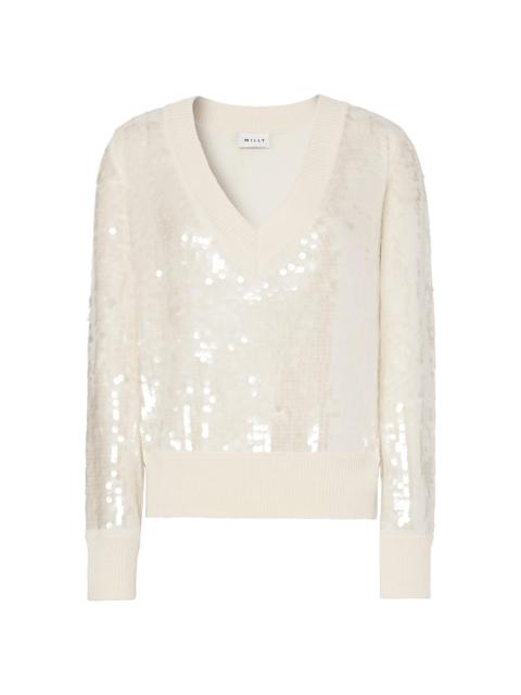MILLY Women's Ilaria Sequined V-Neck Sweater - Ecru