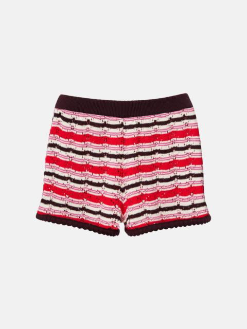 THE ATTICO Striped crochet cotton shorts