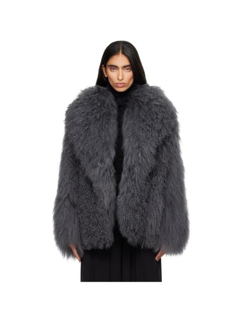 Yves Salomon Gray Oversized Shearling Coat