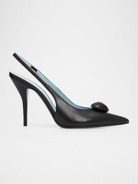 Valentino 100mm Coeur Royal Leather Slingback Pumps