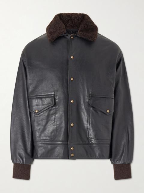 A.PRESSE Shearling-trimmed leather jacket