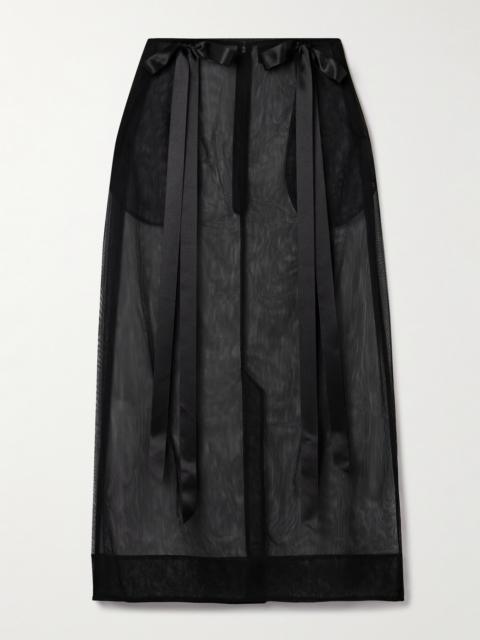Simone Rocha Bow-embellished Satin-trimmed Tulle Midi Skirt