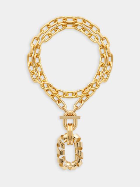 GOLD DOUBLE XL LINK TWIST NECKLACE WITH PENDANT