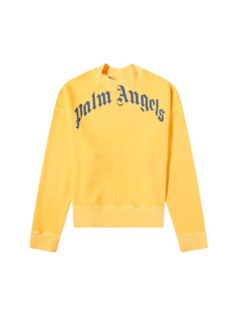 Palm Angels Vintage Wash Curved Logo Crew 'Yellow/Navy'