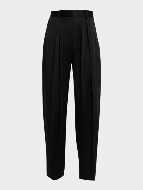 Victoria Beckham Pleated Satin Wide-Leg Trousers