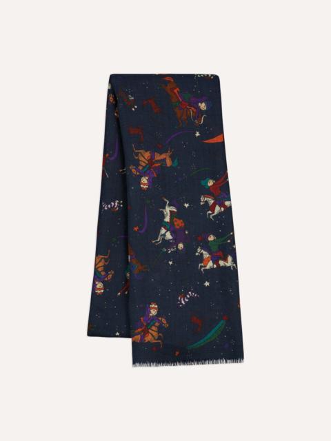 Drake's Navy Mughal and Stars Print Wool Scarf