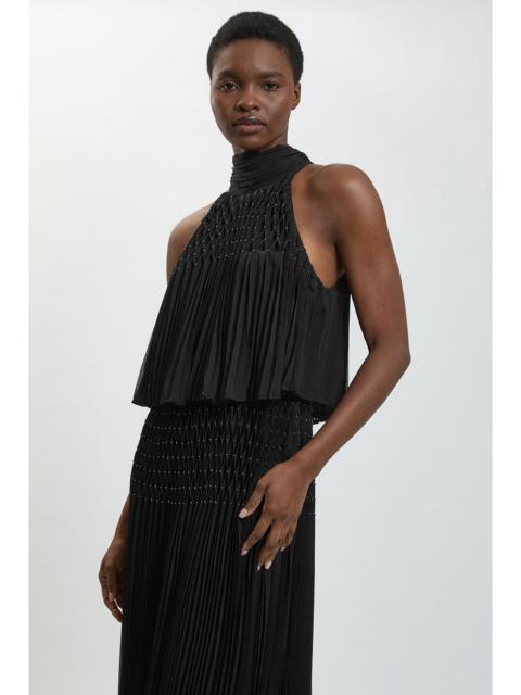 KAREN MILLEN Pleated Bead Detail Halterneck Maxi Dress