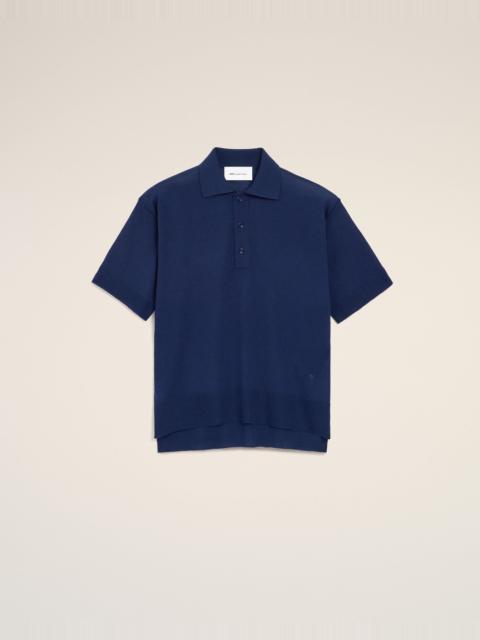 AMI Paris BLUE THIN WOOL SHORT SLEEVES AMI DE COEUR POLO