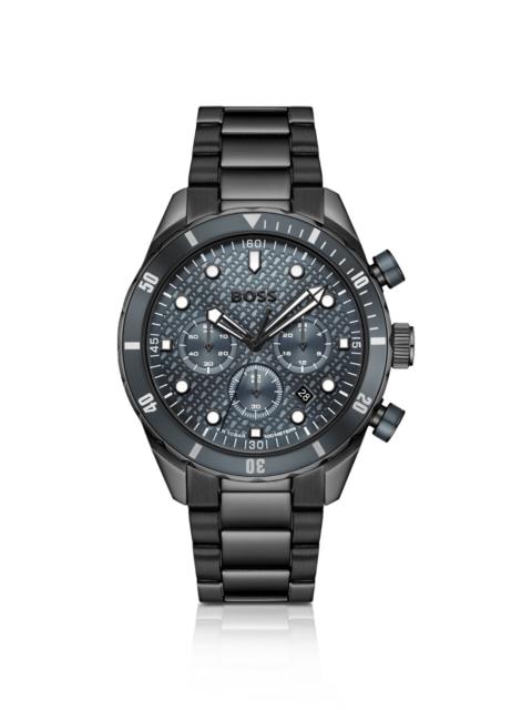 BOSS BOSS CHRONOMATIX BLACK-PLATED WATCH WITH MONOGRAM-TEXTURED DIAL