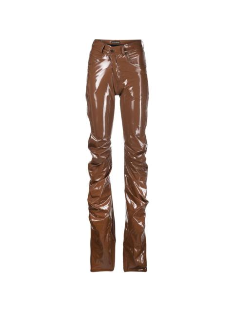 draped patent-leather trousers