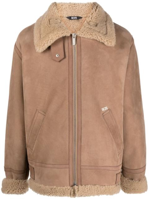 shearling zip-up biker jacket