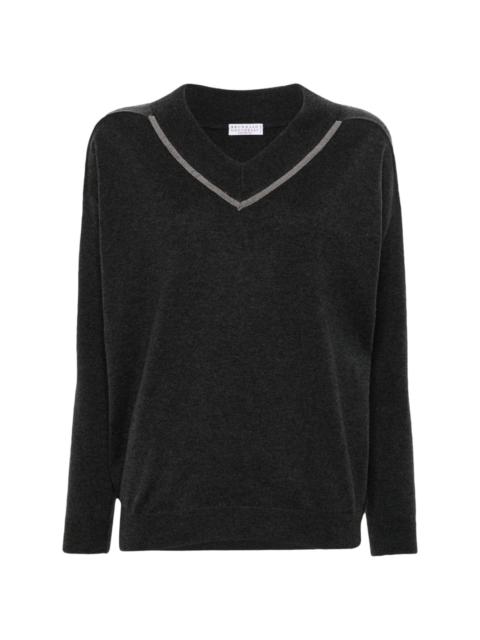 Monili-chain V-neck jumper