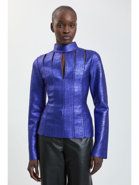 KAREN MILLEN Foil Bandage Figure Form Cut-Out Long Sleeved Top