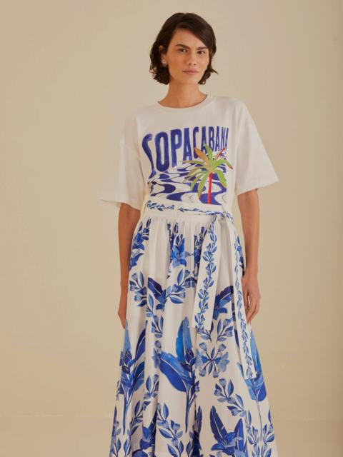 FARM RIO Off-White Blue Yard Organic Cotton Midi Skirt