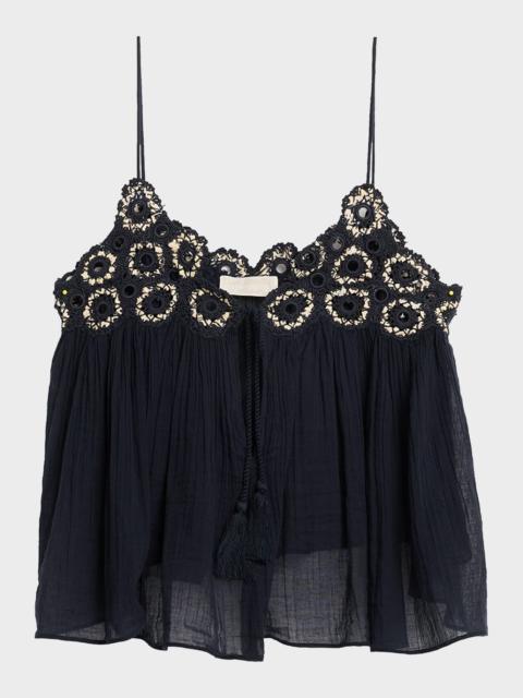 ULLA JOHNSON Alessia Embroidered Gauze Tank Top