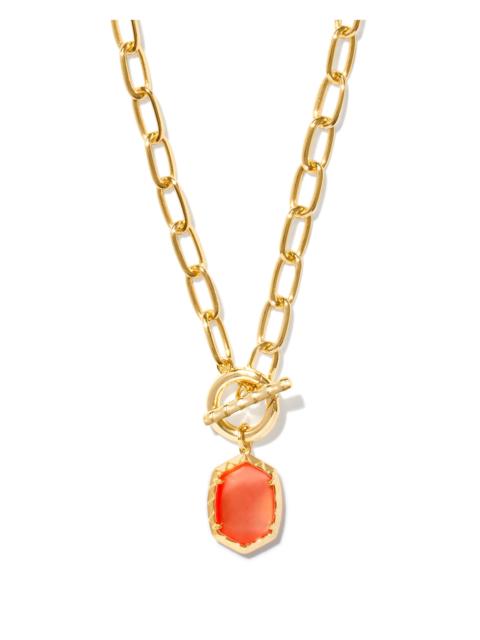 KENDRA SCOTT Daphne Convertible Gold Link and Chain Necklace in Coral Pink Mother-of-Pearl