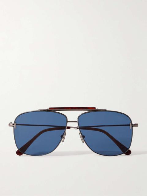 Aviator-Style Silver-Tone and Tortoiseshell Acetate Sunglasses
