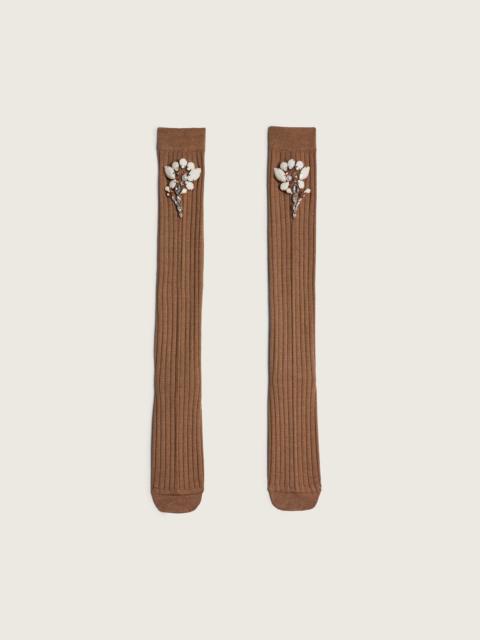 Simone Rocha Poppy Crystal Flower Ribbed Knee Socks