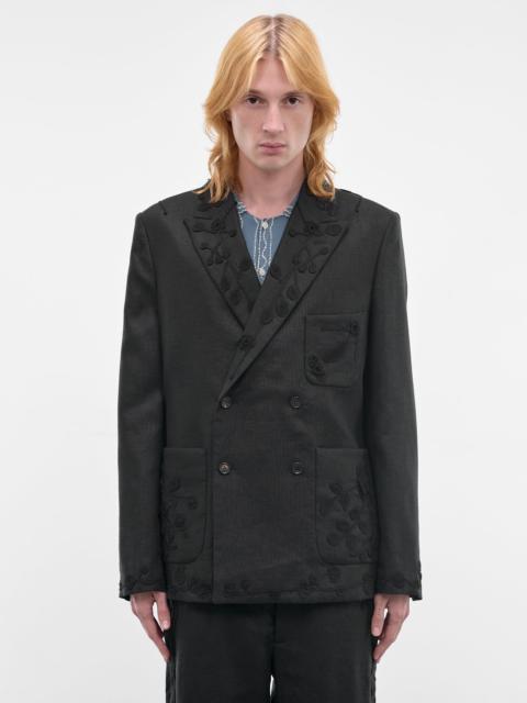 BODE Black Snowdrop Embroidered Linen Blazer