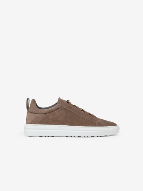 CORNELIANI Taupe slip-on trainers with elastic suede lacing
