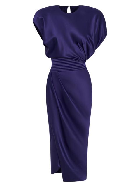ZHIVAGO Women's Bond Satin Pleated Asymmetric Midi-Dress - Ink