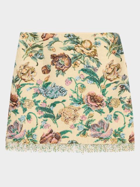KOBI HALPERIN Celia Floral Fringe Cotton-Blend Miniskirt
