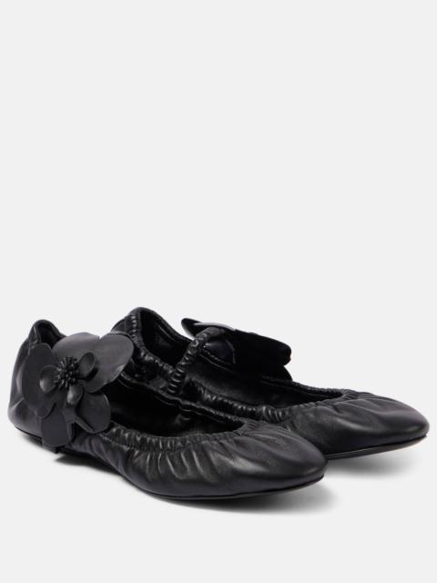 Zimmermann Orchid floral-appliqué leather Mary Jane flats