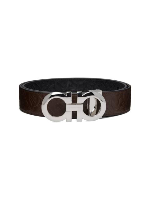FERRAGAMO Brown & Black Gancini Adjustable & Reversible Belt