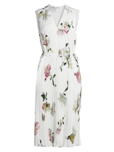 Vince Women's Wilted Peony Pleated V-Neck Midi-Dress - White Peony