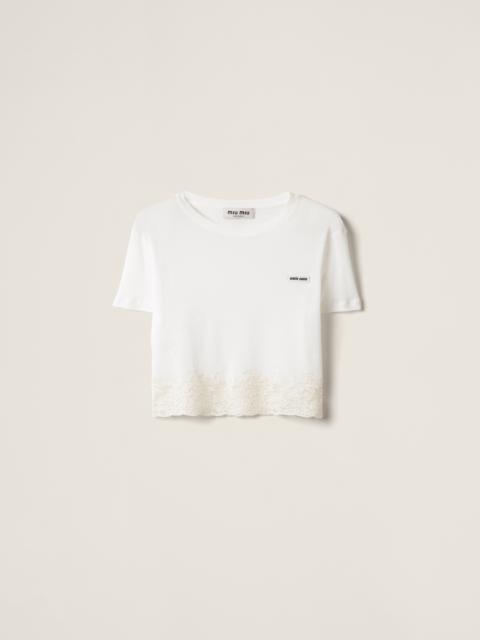 Miu Miu Ribbed jersey and lace T-shirt