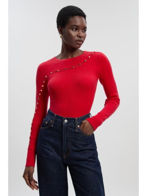 KAREN MILLEN Viscose Blend Cut Out Trim Detail Knit Top