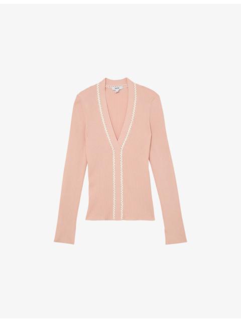 REISS Lauri Craft-Stitch Ribbed-Knit Top