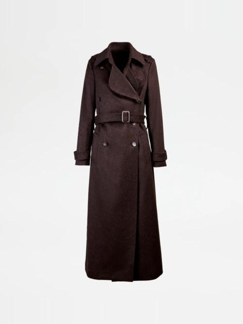 Tod's TRENCH COAT IN WOOL FELT - BROWN