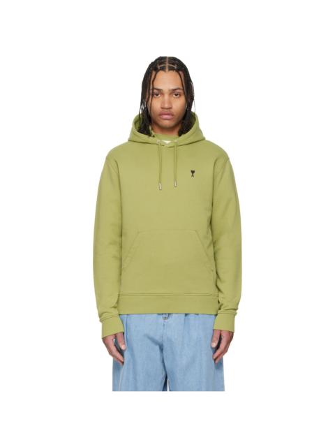 AMI Paris Green Cotton Contrasted Ami de Coeur Hoodie