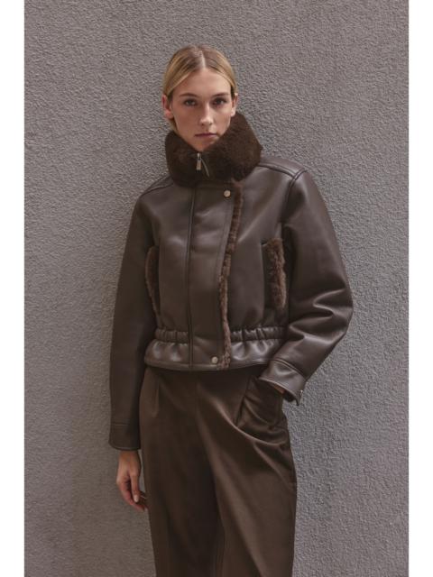 KAREN MILLEN Faux Leather & Faux Fur Mix Short Jacket