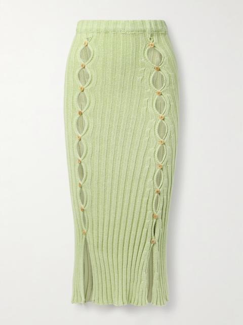 BASERANGE Loulou Cutout Ribbed Organic Cotton Midi Skirt