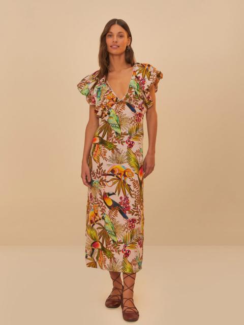 FARM RIO Pink Into The Jungle Euroflax™ Premium Linen Midi Dress