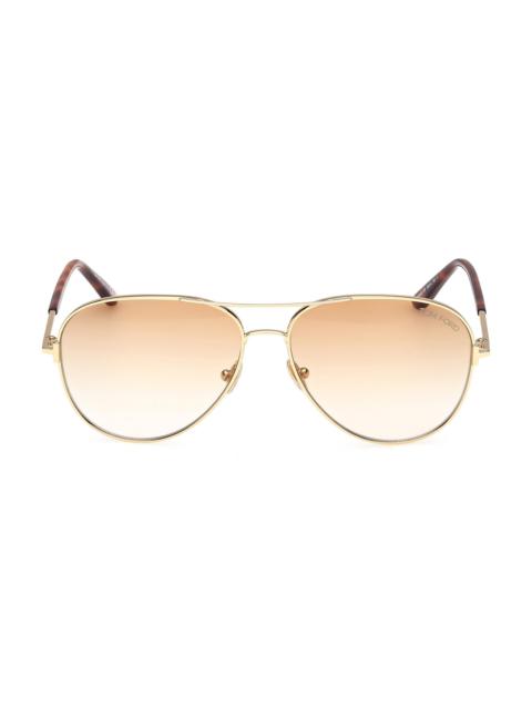 TOM FORD Women's Clark 59MM Aviator Sunglasses - Havana Gold Yellow