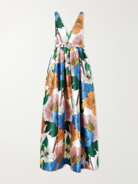 BORGO DE NOR Isabella Belted Floral-print Taffeta Maxi Dress