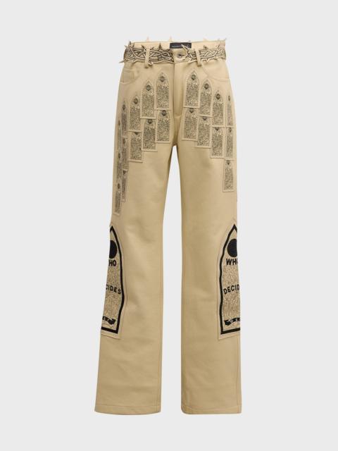 Men's Patched Arch Embroidered Pants