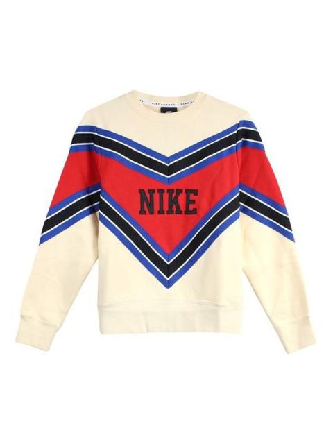 (WMNS) Nike Splicing Fleece Lined Knit Round Neck Pullover 'Beige Red' BV2921-115