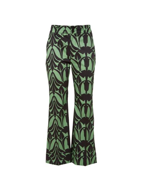 LA DOUBLEJ Hendrix cropped printed cotton-blend bootcut pants