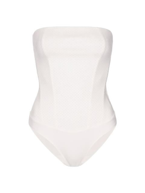 GOOD AMERICAN Women's Sculpting Corset Strapless Crystal Bodysuit - Cloud White