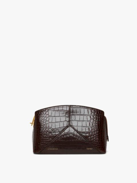 Victoria Beckham Victoria Clutch Bag In Dark Brown Croc Embossed Leather