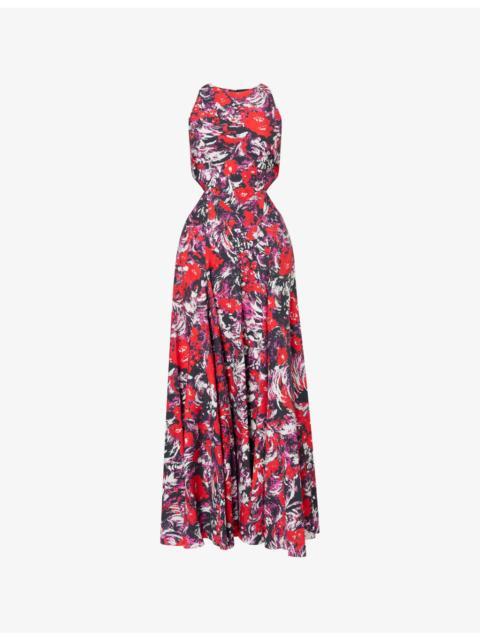 Givenchy Floral-Print Cut-Out Woven Midi Dress