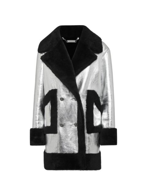 double-breasted shearling leather coat